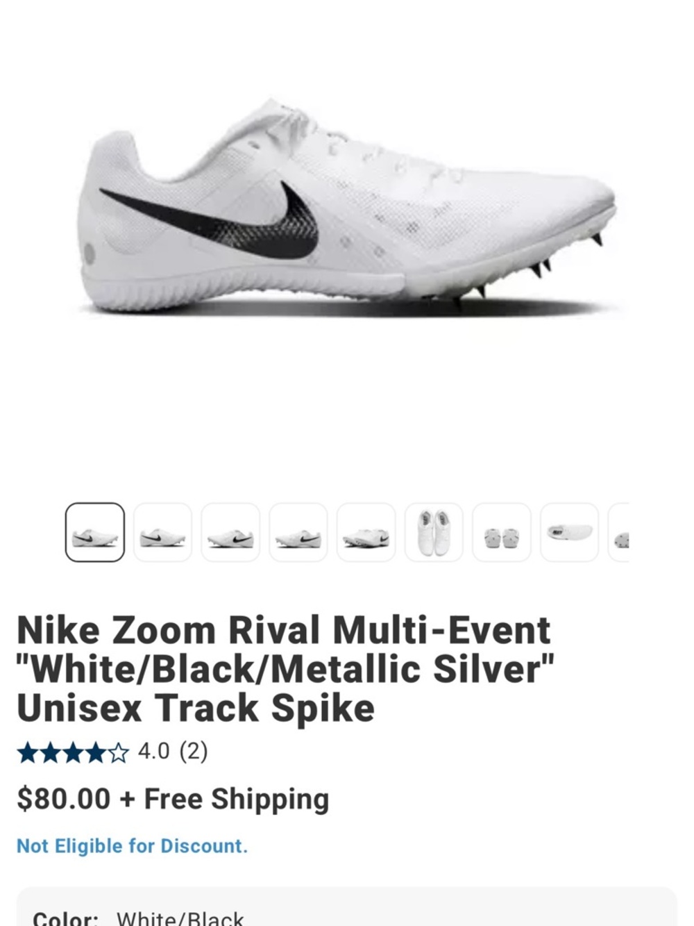 Nike White Track Spike with Black Swoosh